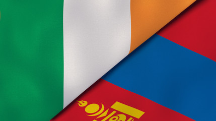 The flags of Ireland and Mongolia. News, reportage, business background. 3d illustration