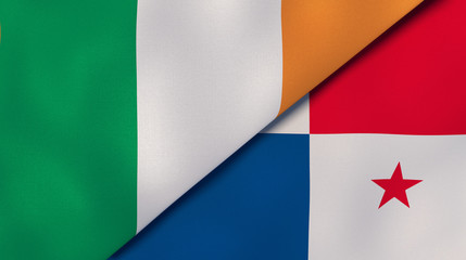 The flags of Ireland and Panama. News, reportage, business background. 3d illustration