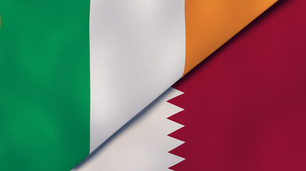 The flags of Ireland and Qatar. News, reportage, business background. 3d illustration