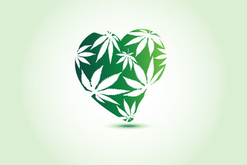 Logo cannabis leafs love heart icon vector