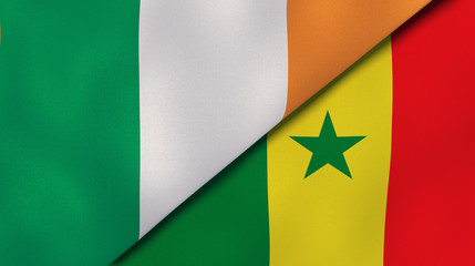 The flags of Ireland and Senegal. News, reportage, business background. 3d illustration