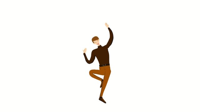 A delightful Asian male character with funny and crazy  jump in joyful manner. Yahoo and Hooray for successful and very happy moment. 4K animation. Cartoon character footage video