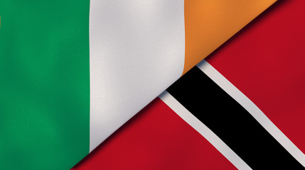The flags of Ireland and Trinidad and Tobago. News, reportage, business background. 3d illustration