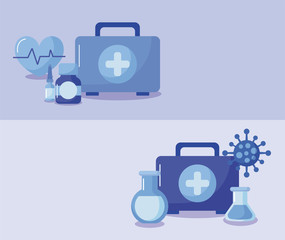 poster with vaccination icons and health, medical immunization