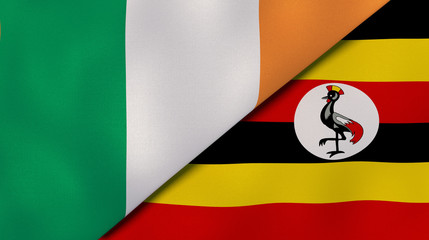 The flags of Ireland and Uganda. News, reportage, business background. 3d illustration