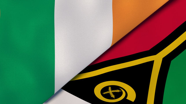 The flags of Ireland and Vanuatu. News, reportage, business background. 3d illustration