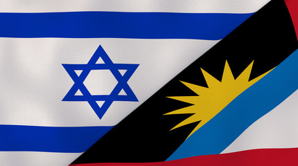 The flags of Israel and Antigua and Barbuda. News, reportage, business background. 3d illustration