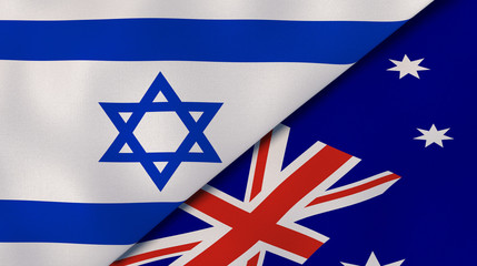 The flags of Israel and Australia. News, reportage, business background. 3d illustration