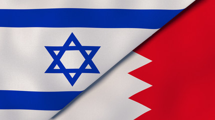 The flags of Israel and Bahrain. News, reportage, business background. 3d illustration