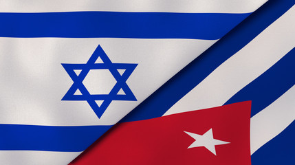 The flags of Israel and Cuba. News, reportage, business background. 3d illustration