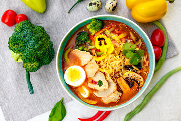 ramen noodles with korean noodles served on the table