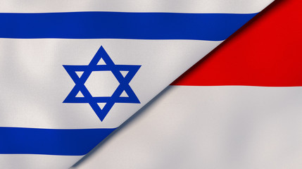 The flags of Israel and Indonesia. News, reportage, business background. 3d illustration