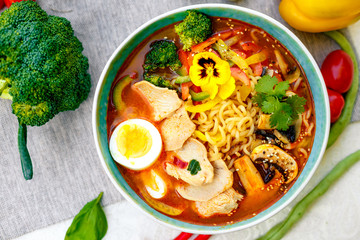 ramen noodles with korean noodles served on the table