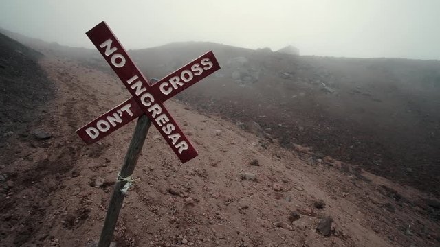 Do not cross sign near dangeous trail near Cotopaxi volcano, Ecuador