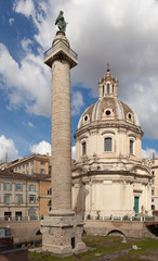 Fototapeta na wymiar Trajan Column (Colonna Traiana). Roman triumphal column in Rome, Italy.