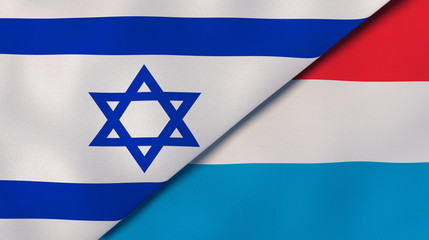 The flags of Israel and Luxembourg. News, reportage, business background. 3d illustration