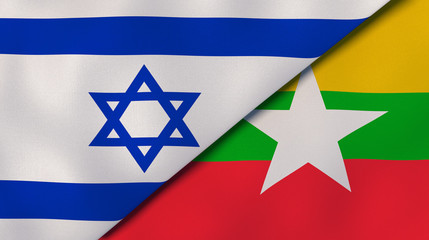 The flags of Israel and Myanmar. News, reportage, business background. 3d illustration