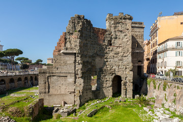 Fototapeta na wymiar Walls of Forum of Nerva (Foro di Nerva; Forum Nervae). Rome, Italy