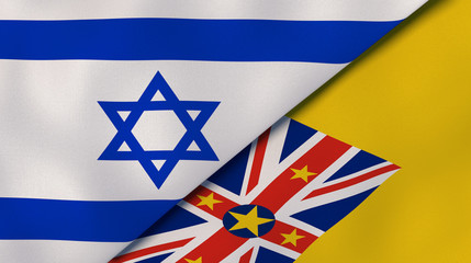 The flags of Israel and Niue. News, reportage, business background. 3d illustration