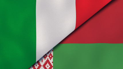 The flags of Italy and Belarus. News, reportage, business background. 3d illustration