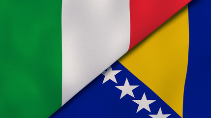 The flags of Italy and Bosnia and Herzegovina. News, reportage, business background. 3d illustration - obrazy, fototapety, plakaty