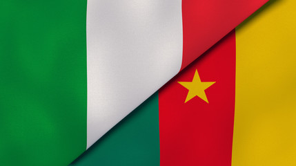 Obraz premium The flags of Italy and Cameroon. News, reportage, business background. 3d illustration