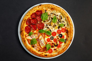 hot italian pizza with cheese and basil, isolated
