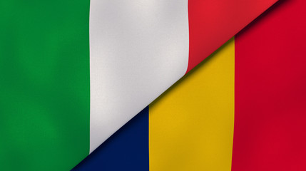 The flags of Italy and Chad. News, reportage, business background. 3d illustration