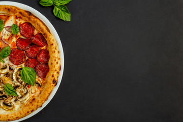 hot italian pizza with cheese and basil, isolated