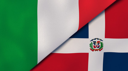 The flags of Italy and Dominican Republic. News, reportage, business background. 3d illustration