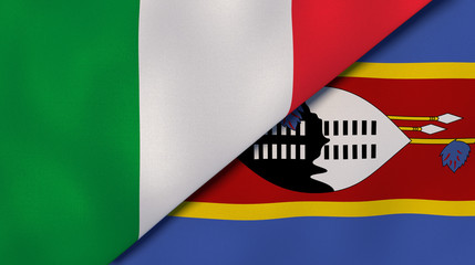 The flags of Italy and Eswatini. News, reportage, business background. 3d illustration