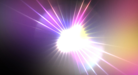 Dynamic moving burst of light. Beautiful shinning background of colorful lights. Vibrant energy display of a star with glowing light rays and particles.