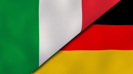 The flags of Italy and Germany. News, reportage, business background. 3d illustration