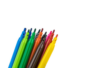 A set of twelve multi-colored markers isolated on a white background.