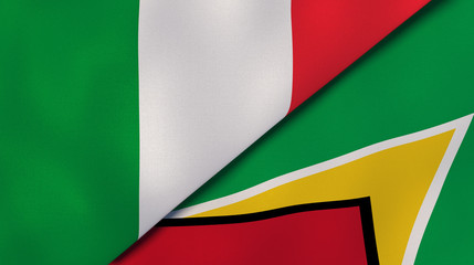 The flags of Italy and Guyana. News, reportage, business background. 3d illustration