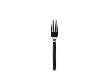 Black plastic fork isolated on white background.