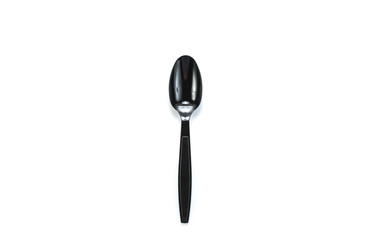 Black plastic Spoon isolated on white background.