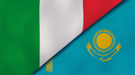 The flags of Italy and Kazakhstan. News, reportage, business background. 3d illustration