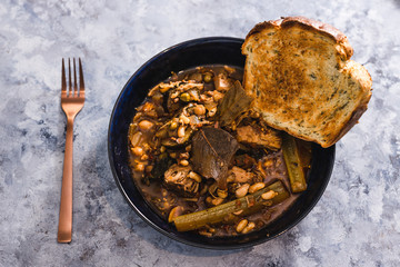 plant-based food, vegan jackfruit white beans and celeri stew