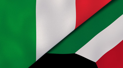 The flags of Italy and Kuwait. News, reportage, business background. 3d illustration