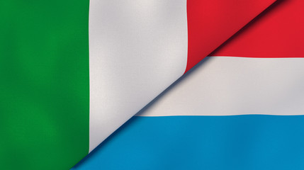 The flags of Italy and Luxembourg. News, reportage, business background. 3d illustration