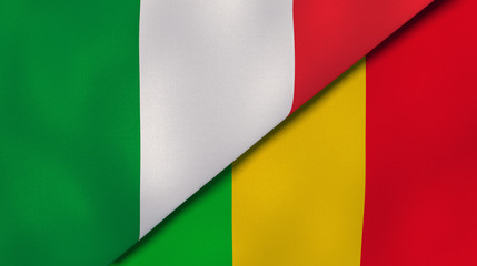 The flags of Italy and Mali. News, reportage, business background. 3d illustration