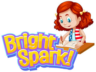 Fototapeta na wymiar Font design for word bright spark with cute girl