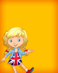 Background template design with plain color wall and happy girl