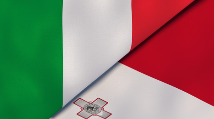 The flags of Italy and Malta. News, reportage, business background. 3d illustration