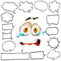 Different shapes of speech bubbles and crying face