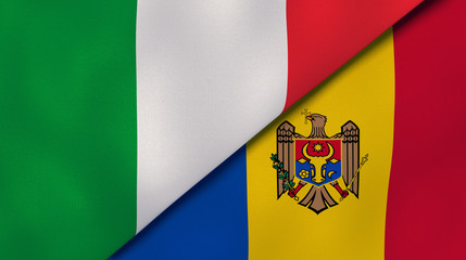 The flags of Italy and Moldova. News, reportage, business background. 3d illustration