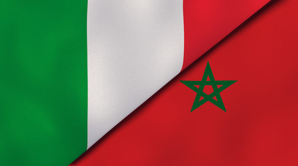 The flags of Italy and Morocco. News, reportage, business background. 3d illustration