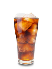 Cola with ice cubes on white background. (clipping path)