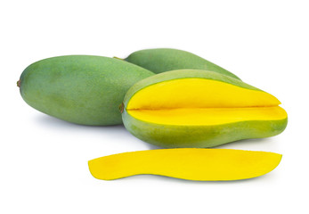 Fresh green mango fruit on white background. (clipping path)